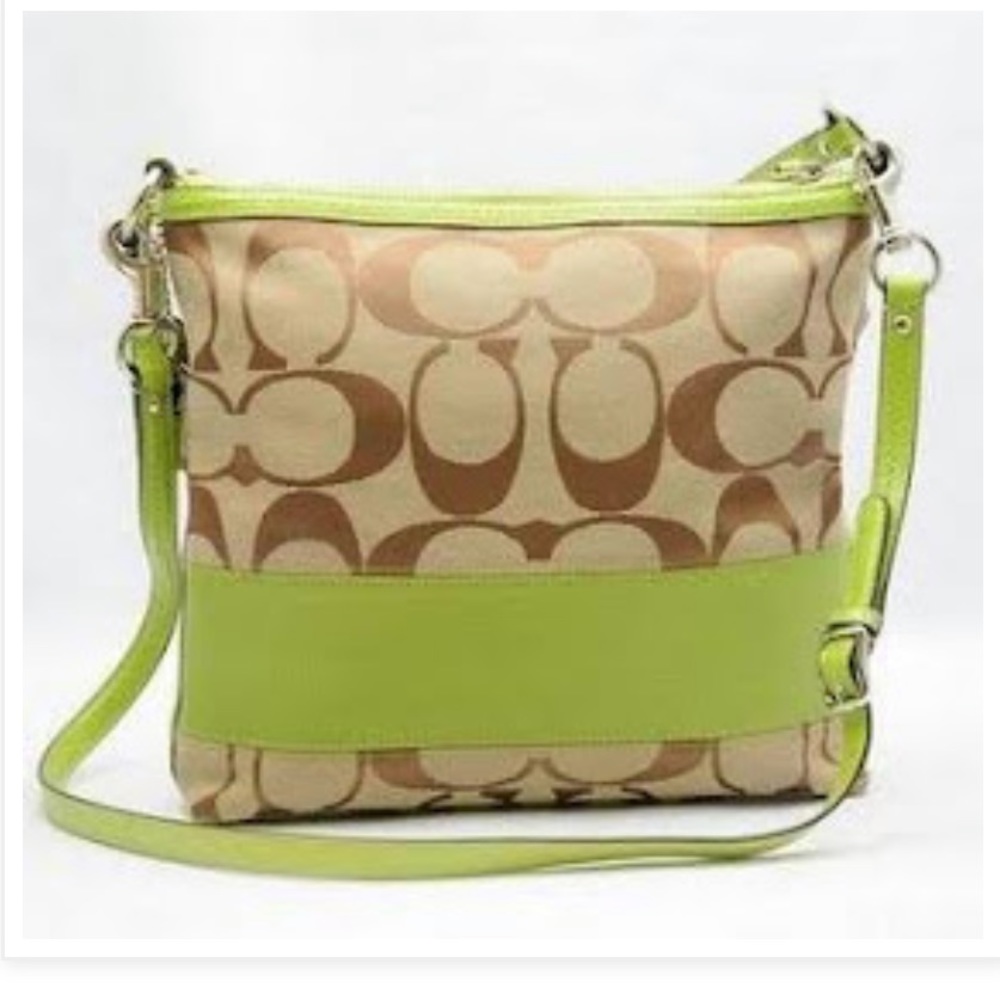NWOT Coach Signature Lime Green Stripe Crossbody